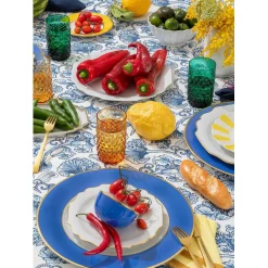 Champagnerschale, Capriblau mit Vergoldung