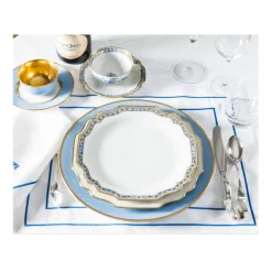Platzteller 32cm, Hellblau mit Goldrand