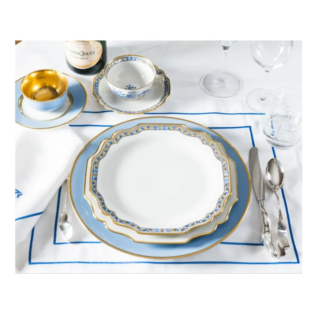 Platzteller 32cm, Hellblau mit Goldrand