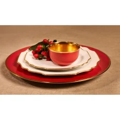 Platzteller 32cm, Karminrot mit Goldrand