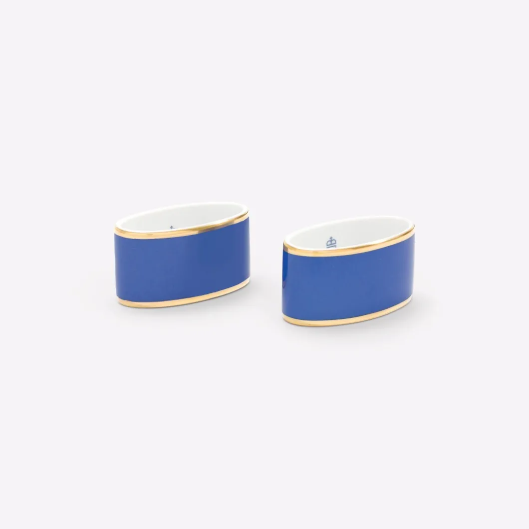 Serviettenring oval, Capriblau mit Goldrand